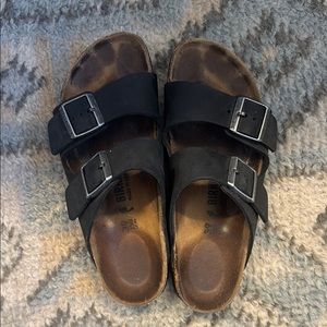 Birkenstock Arizona Black Oiled Leather Double Strap Sandals EU39 Original $135